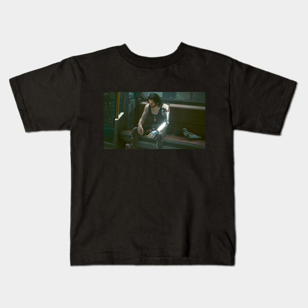 Sad Keanu Sad Johnny Silverhand Cyberpunk 2077 Kids T-Shirt by foozler